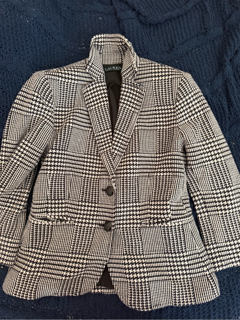 Ralph Lauren Black & White Plaid Houndstooth Blazer